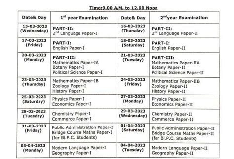 ts intermediate exam time table 2024